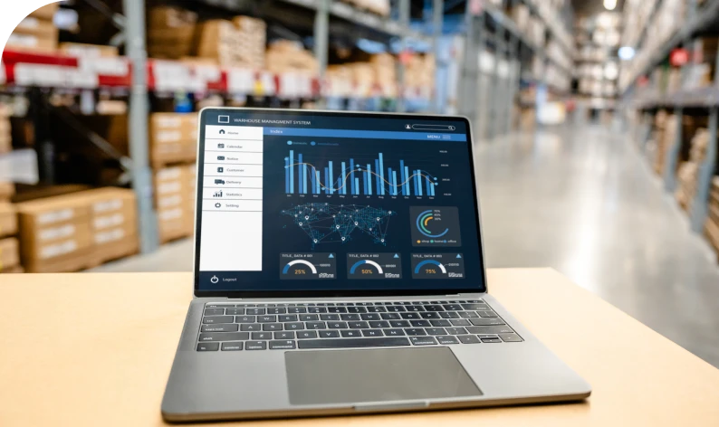 Warehouse inventory data on laptop screen
