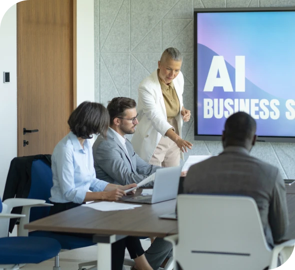 Business meeting discussing AI solutions
