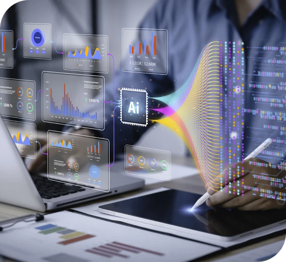 Interactive AI dashboard on laptop screen