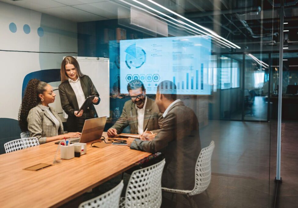 Business meeting in modern conference room